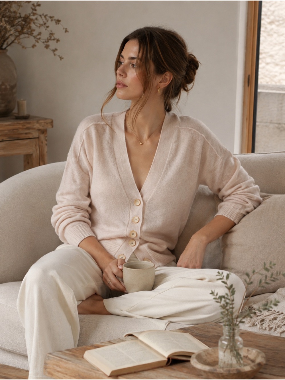 100% Cashmere Cardigan Blush Size S